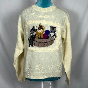 Rare Vintage Woolrich Woman 100% Wool Kitty Cat‎ Sweater (Size S)